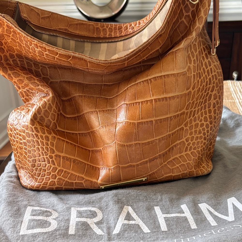 Brahmin Brown Croc-Embossed Hobo Bag